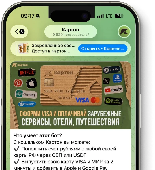 Telegram-бот Картон с выпуском карты