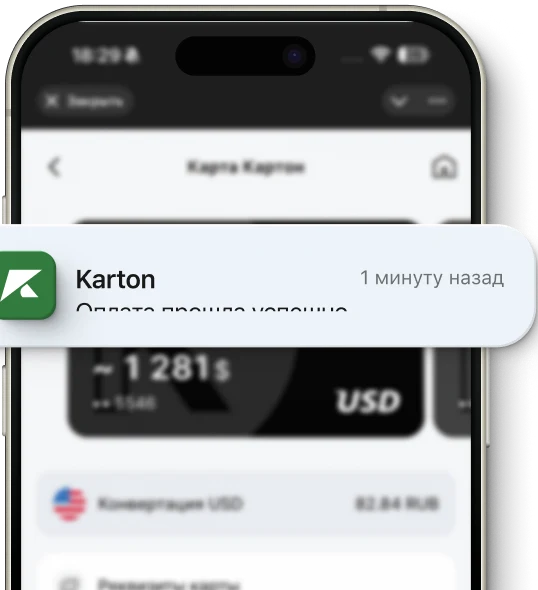 Экран оплаты картой Картон