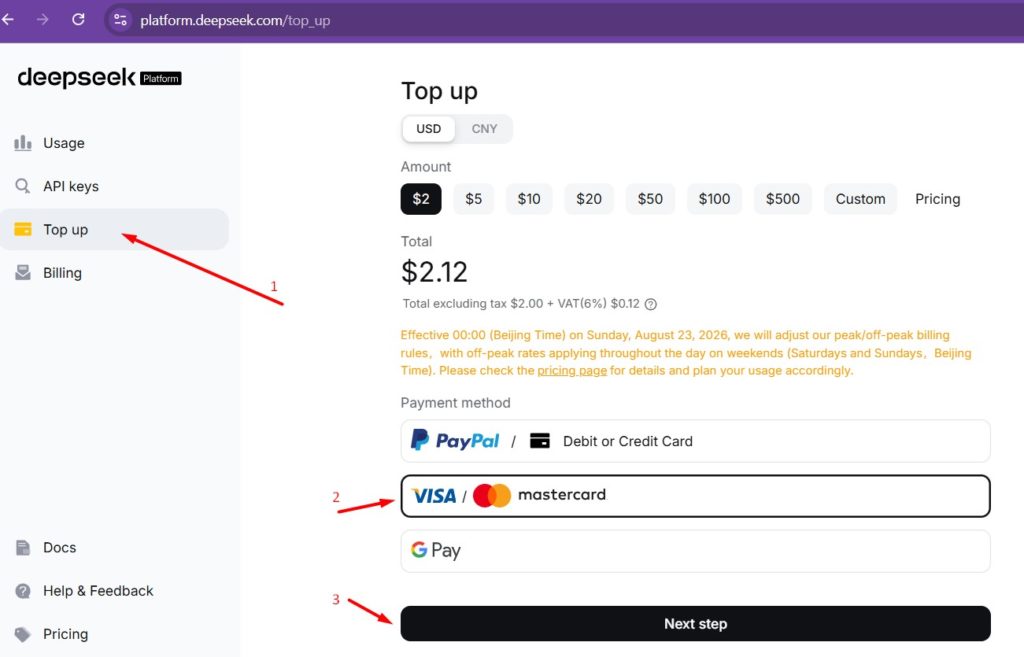 как оплатить deepseek api