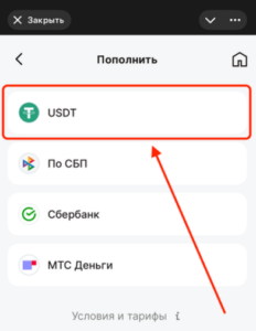 Выберите валюту пополнения